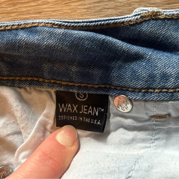 Wax Jean Rolled Hem Distressed Denim Shorts - Blue - Picture 3 of 5